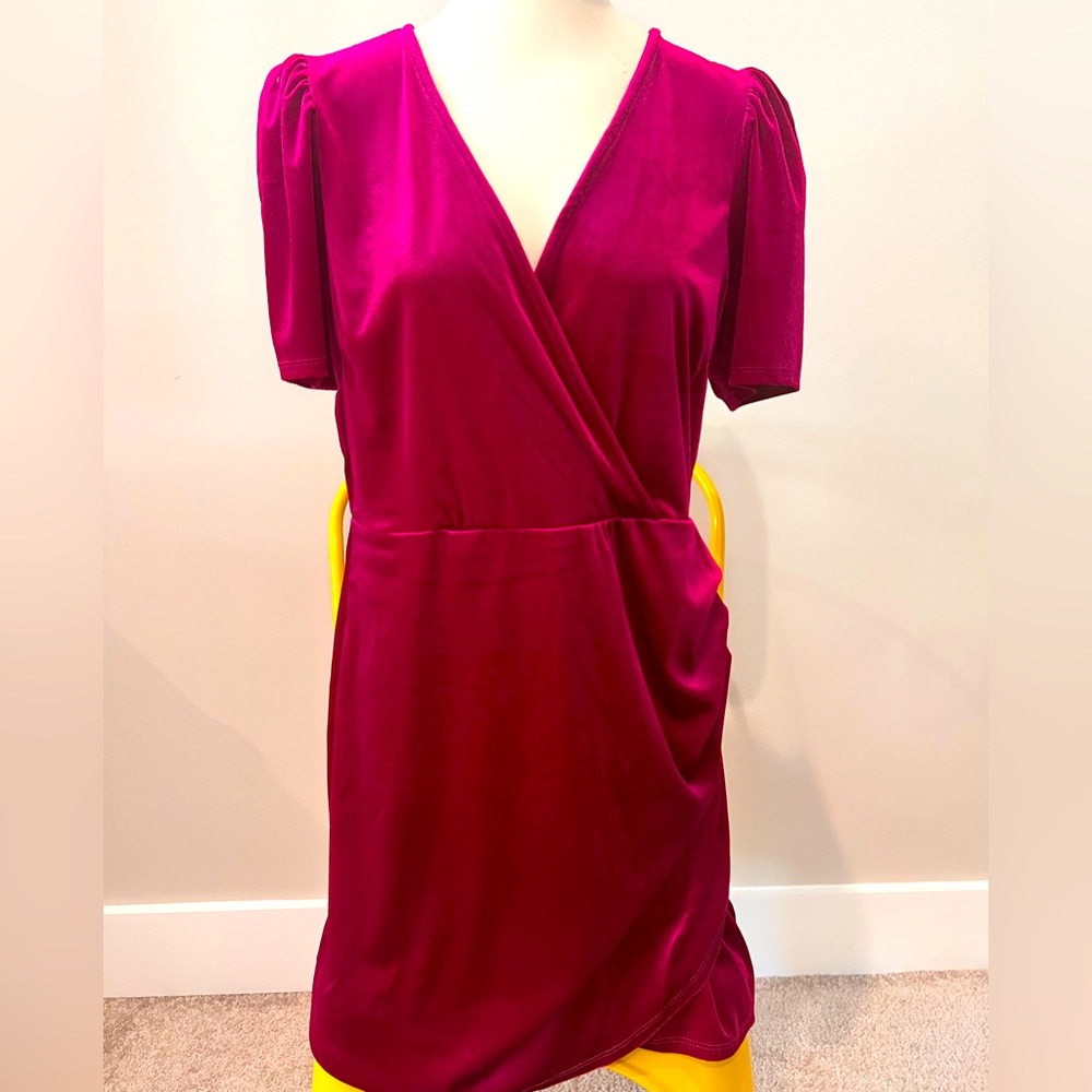 Wild Fable Fuchsia/Sangria Mini Velvet Wrap Dress. Size Large